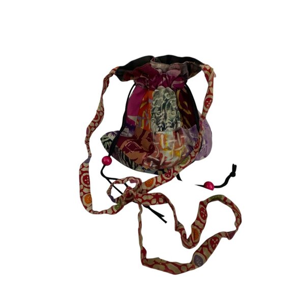 Handcrafted Patchwork Drawstring Pouch Colorful Batik Design Rayon Boho Bohemmia - Picture 9 of 11